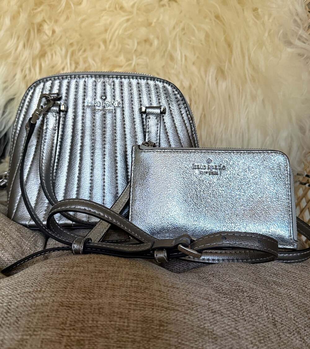 Kate Spade Patterson Drive Quilted Mini Dome Satchel and Wallet Set Silver